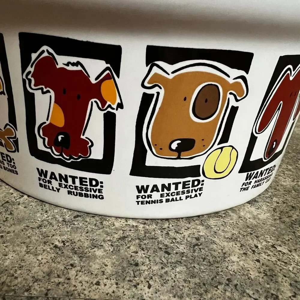 Riviera/Van Beers Dog food or water bowl. “WANTED” stoneware